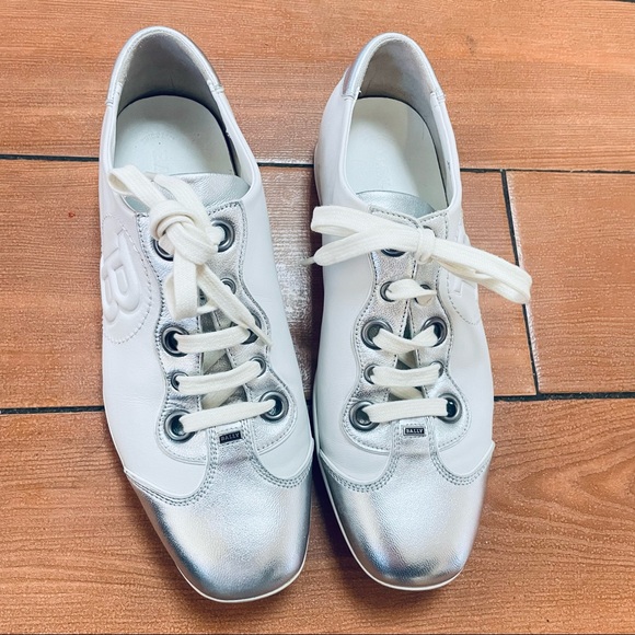 BALLY SNEAKERS WHITE SILVER SIZE 7.5 - Picture 7 of 9